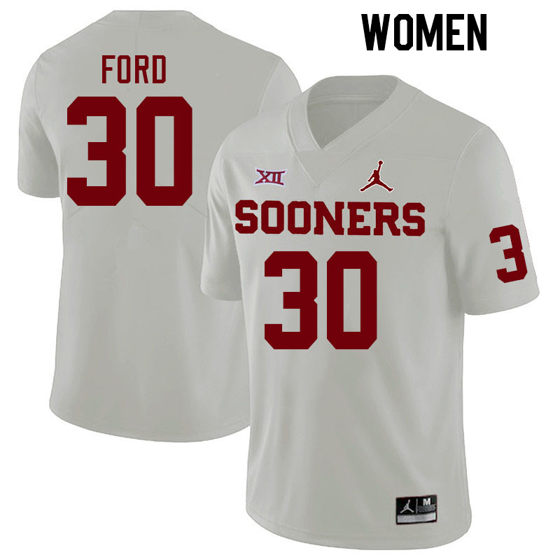 Women #30 Trace Ford Oklahoma Sooners College Football Jerseys Stitched-White - Click Image to Close